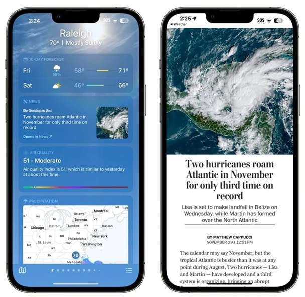 漠河苹果14维修分享iPhone 14手机如何看天气时顺带看新闻 